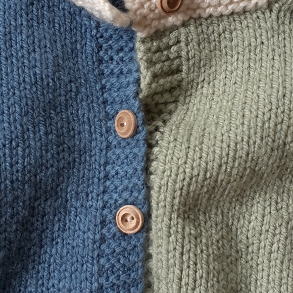 Babies Hand-Made Green, Blue and Cream Sweater No Size or Brand Tags - Picture 3 of 7